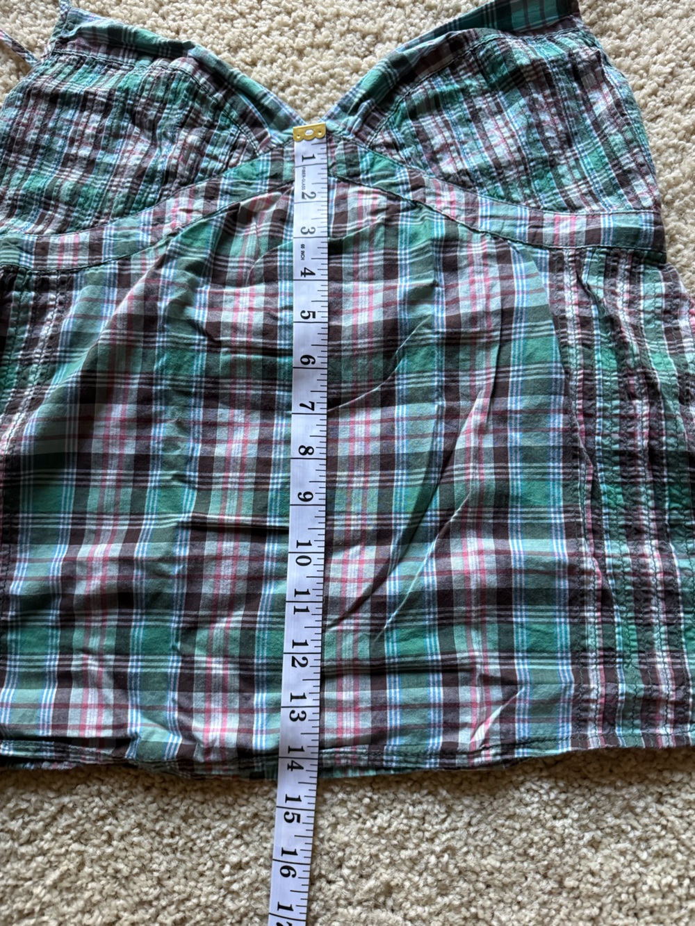 90s Vintage Gap Plaid Babydoll camisole - Y2K Coquette Seersucker Cami - Size 10 - Picture 3 of 8
